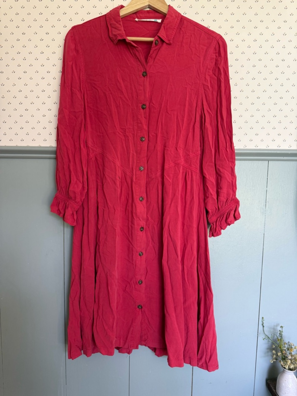 Vintage Given Kale Button-Front Red Shirt Dress